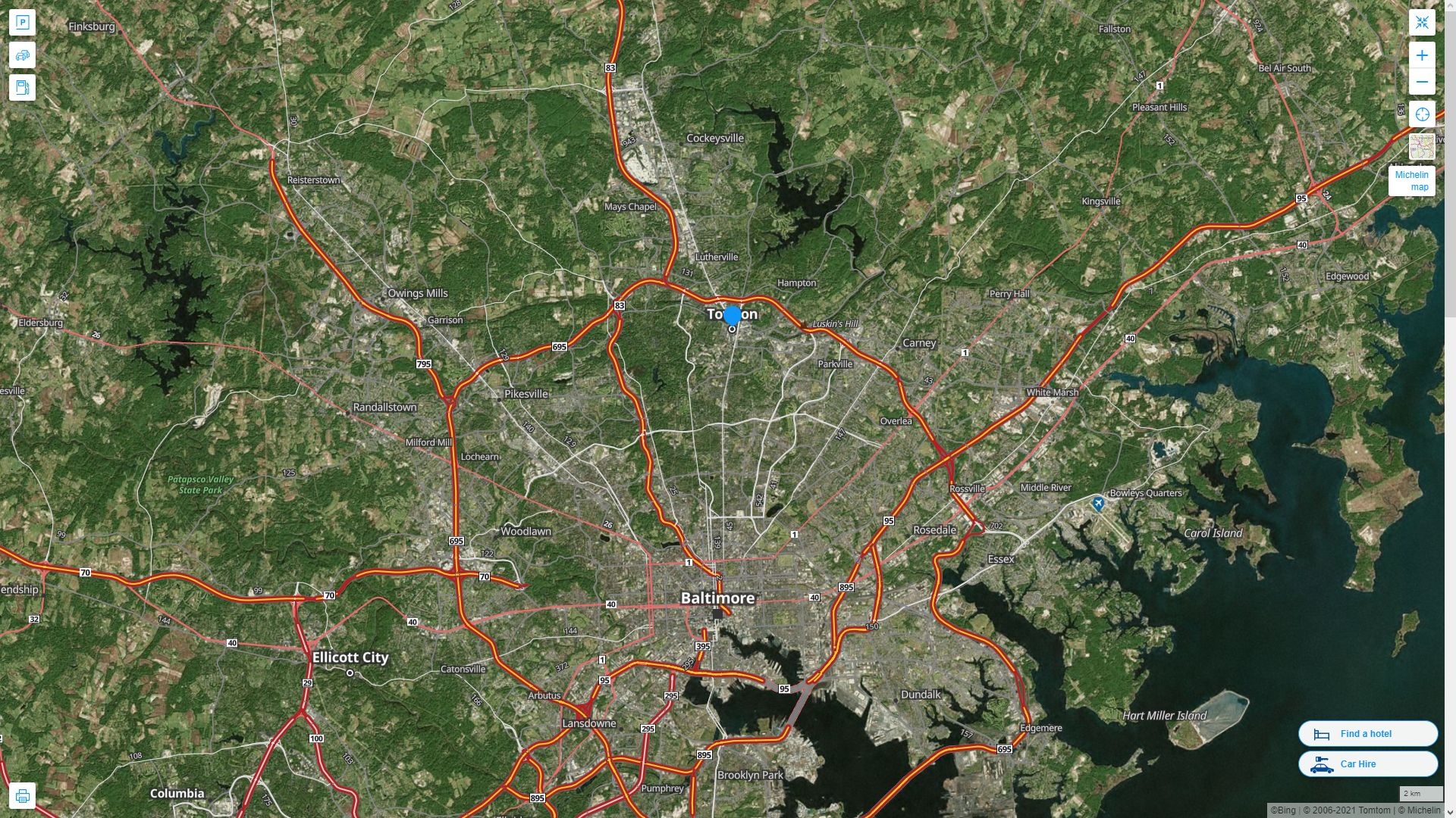 Towson Maryland Highway and Road Map with Satellite View